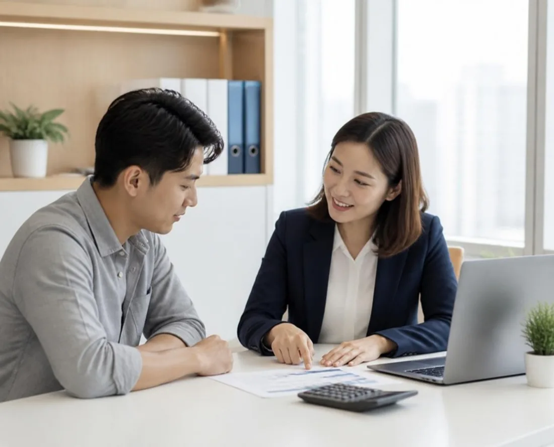An adviser explaining a service plan to a business owner
