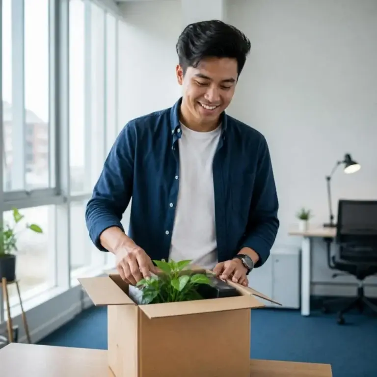 A founder unpacking in his brand-new office